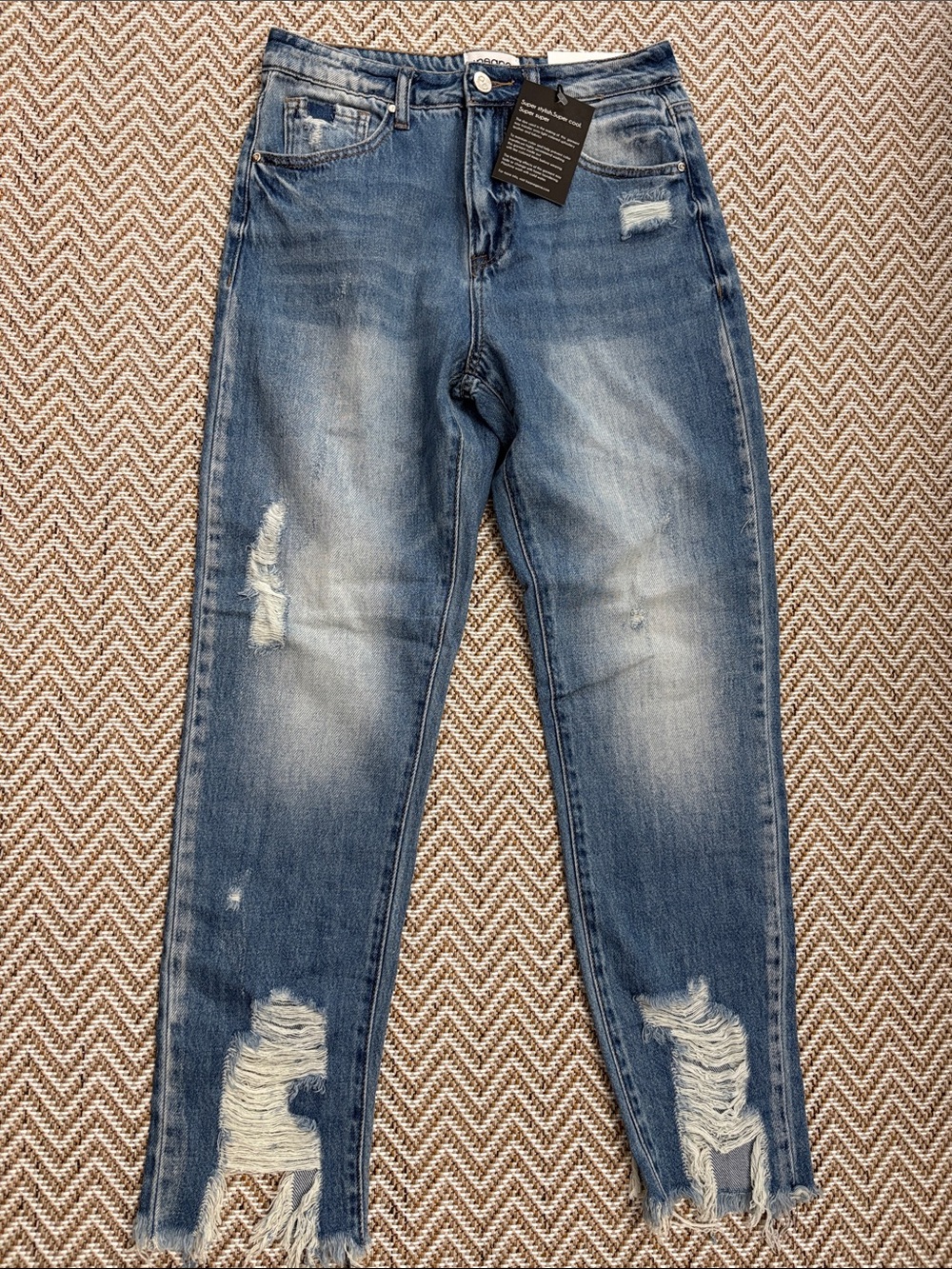 Women's Boyfriend Distressed Blue Jeans - Relaxed Fit